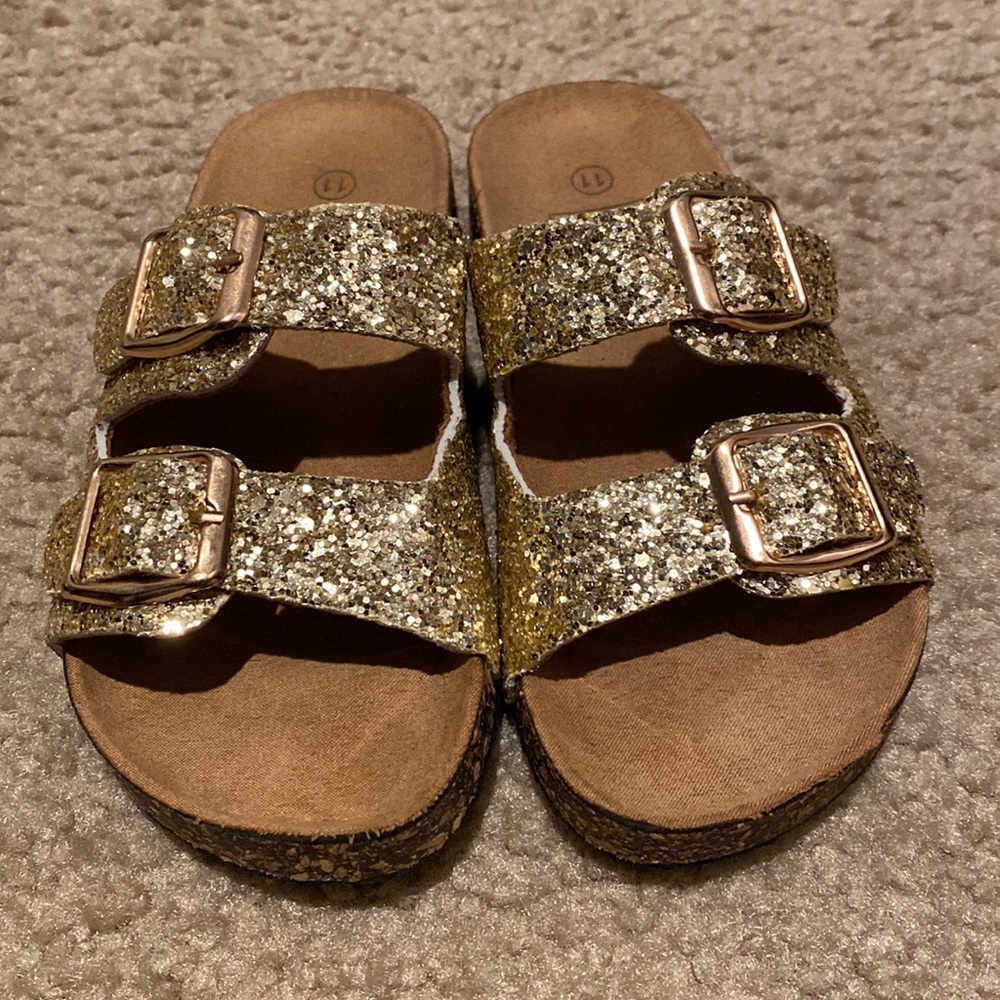 Gold Sparkle &Tan Sandals Size 11 Toddler Girls
